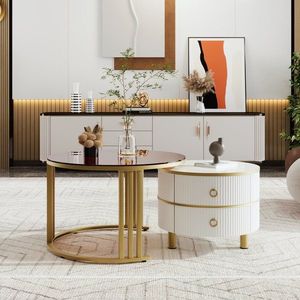 Măsuță de cafea 2-în-1 Rotundă din MDF, Alb | Aosom Romania imagine
