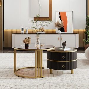 Măsuță de cafea 2-în-1 Rotundă din MDF, Negru | Aosom Romania imagine