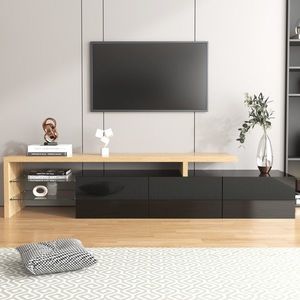 Mobilă TV modernă de design, Negru+Culoare naturală | Aosom Romania imagine