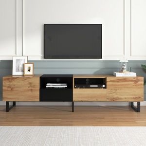 Mobilier TV modern, Negru+Culoare naturală | Aosom Romania imagine