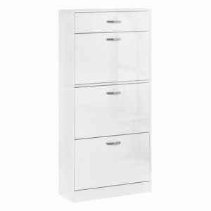 HOMCOM Dulap pantofi cu 3 uși rabatabile, sertar glisant, 62x24x135 cm, mânere aluminiu, placă de particule albă | Aosom Romania imagine