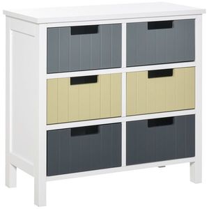 HOMCOM Comodă de Lemn cu 6 Sertare, Coadă Auxiliară de Depozitare cu Picioare Ridicate, Stil Modern pentru Dormitor Sufragerie Baie 62x28x58 cm Multicolor | Aosom Romania imagine