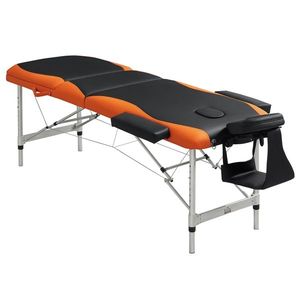 HOMCOM Masă de Masaj Pliabilă și Portabilă 210x81x62-85 cm Masă Reglabilă în Înălțime cu Suport de Cap și Bază pentru Tatuaj Fizioterapie Negru și Portocaliu | Aosom Romania imagine