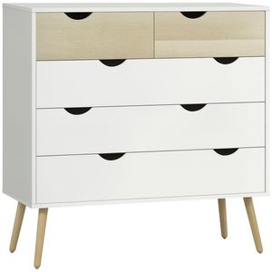 HOMCOM Comodă 5 sertare design scandinav mobilier depozitare cameră placă particule 99 x 39 x 101 cm alb aspect stejar deschis | Aosom Romania imagine
