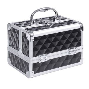 HOMCOM Geantă de machiaj depozitare la 3 nivele cu oglindă lacăt cu 2 chei dim. 20L x 15l x 15H cm negru | Aosom Romania imagine