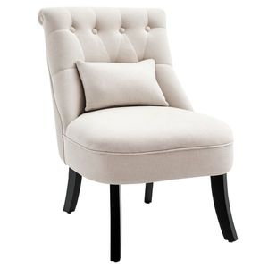 HOMCOM Fotoliu moale cu perna pentru spate, pentru citit si odihna, material textil in aspect de in, 52, 5 x 69 x 77 cm, Alb crem | Aosom Romania imagine