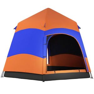 Outsunny Cort instantaneu cu două straturi și acoperiș, cort de familie pentru 4 persoane în aer liber rezistent la apă în formă de hexagon cu planșă de podea 2 uși plasă împotriva țânțarilor geantă portabilă portocaliu | Aosom Romania imagine