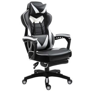 Vinsetto Scaun Gaming Ergonomic, Fotoliu de Birou confortabil cu Suport de Picioare, Perne pentru Cap și Zonă Lombară, Înălțime Reglabilă, negru și alb | Aosom Romania imagine