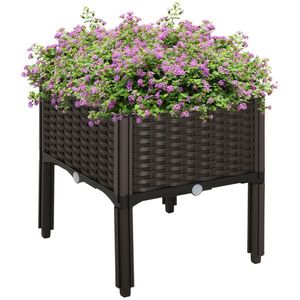 Outsunny Jardinieră înaltă, Jardiniere cu găuri de scurgere, Jardiniere cu aspect de rățușcă din plastic, Maro, 40 x 40 x 44 cm | Aosom Romania imagine