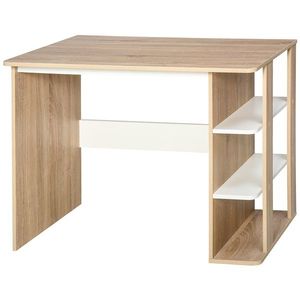 HOMCOM Birou 2 în 1 cu raft 3 nivele, spațiu generos de lucru, lemn de mesteacăn, 100x55x74 cm, pentru birou/dormitor | Aosom Romania imagine