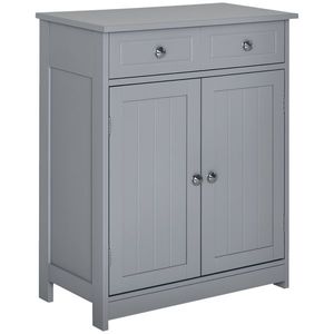 kleankin Mobilier de baie pe picioare, dulap de baie 2 uși 2 sertare 60 x 30 x 75 cm gri | Aosom Romania imagine