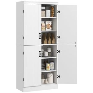 HOMCOM Armoire de cuisine buffet de salle à manger cu 4 uşi 6 rafturi de depozitare stil modern 76 x 40 x 177 cm alb | Aosom Romania imagine