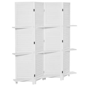 HOMCOM Paravent interior 4 Panouri 160L x 170H cm 3 rafturi Pliabile separator de cameră Uși pliante Lemn de Paulownia Alb | Aosom Romania imagine
