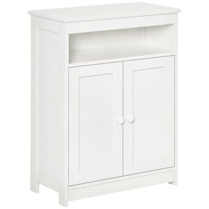 HOMCOM Dulap Auxiliar de Baie cu 2 Uși Raft Interior Ajustabil și Compartiment Deschis Mobilier de Baie pentru Sufragerie Bucătărie 60x30x80 cm Alb | Aosom Romania imagine