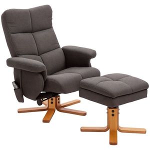 Scaun de masaj HOMCOM cu taburet, 360° rotativ, electric, cu funcție de întindere și spațiu de depozitare, scaun de relaxare pentru televizor, poliester, maro | Aosom Romania imagine