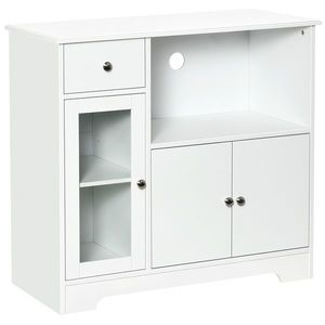 HOMCOM Dulap pentru cuptor cu microunde, bufet bucătărie, dulap de depozitare, pentru bucătărie, sală de mese 90 x 40 x 82 cm sticlă securizată și lemn, alb | Aosom Romania imagine