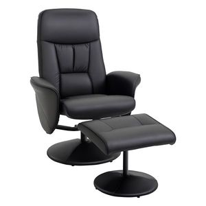 HOMCOM Fotoliu relaxant cu suport pentru picioare fotoliu de relaxare relaxant pivotant 360° și spătar înclinabil pentru TV suportând până la 120 kg material sintetic metal negru | Aosom Romania imagine