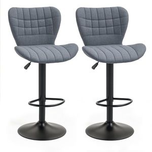 HOMCOM Set de 2 Taburete de Bar Design, Spătar curbat căptușit, Înălțime de ședere reglabilă 61-81 cm, pivotante 360°, Suport pentru picioare, Velur Gri | Aosom Romania imagine