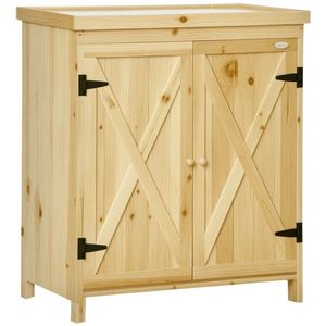 Outsunny Armoarie de grădină armoarie de depozitare de grădină tava din metal galvanizat din lemn masiv 80 x 45 x 92 cm lemn natural | Aosom Romania imagine
