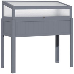 Outsunny Pat inalt din lemn cu sera 2 in 1, Gradina de roșii, Grădină de legume, Pat de plante aromatice, Parcare pentru grădină și terasă din policarbonat, Gri 120 x 54 x 112/122 cm | Aosom Romania imagine