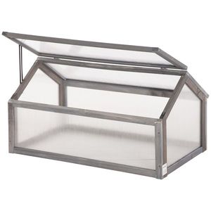 Outsunny Mini seră, Seră compactă din lemn, Plăci de policarbonat, Deschidere pentru ventilare, 90L x 52B x 49, 5H cm, Gri | Aosom Romania imagine