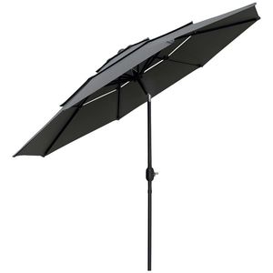 Outsunny Umbrelă de grădină exterioară umbrelă inclinabilă Ø 2, 85 x 2, 5 m cu manivelă, 2 deschideri, pânză 180 g/m², anti-UV, gri | Aosom Romania imagine