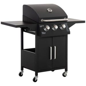 Outsunny Gril cu gaz, Gril BBQ cu 3 arzătoare fiecare cu 2, 9 kw, 4 roți, Negru | Aosom Romania imagine
