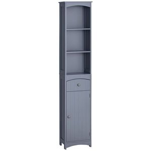 HOMCOM Dulap Înalt de Baie Îngust cu 1 Sertar și 3 Rafturi Deschise Stil Modern 34x24x170 cm Gri | Aosom Romania imagine