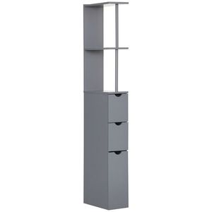 HOMCOM Coloană de Baie Modernă Mueble Auxiliar de Baño cu 2 Rafturi 2 Sertare și 1 Ușă Antivoltaică 15x33x136, 5 cm Gri | Aosom Romania imagine