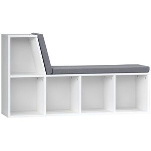 HOMCOM Biblioteca banc 2 in 1 cu 5 compartimente de depozitare si 2 perne 108 x 30 x 60 cm alb gri | Aosom Romania imagine