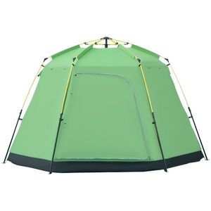 Outsunny Cort de Camping pentru 6 Persoane Cort de Familie Cort de Cupolă Piele ecologică 2000mm instalare ușoară pentru tabere trekking festival oțel fibre de sticlă verde 320 x 320 x 180 cm | Aosom Romania imagine