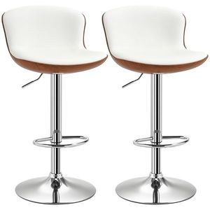 HOMCOM Set de 2 Taburet de Bar Design Contemporan Înălțime scaun reglabilă 64-85 cm rotativ 360° acoperire sintetică Crem Imitație Lemn | Aosom Romania imagine