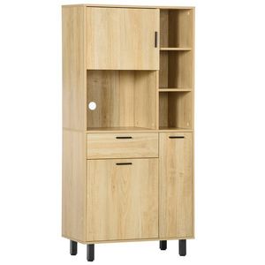 HOMCOM Bufet de bucătărie șifonier de bucătărie cu multi-stocare, cu un sertar, 3 dulapuri, 4 nișe și pas-cabluri înălțime 166 cm | Aosom Romania imagine
