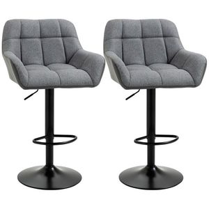 HOMCOM Scaune de bar 2-pack Design retro reglabile în înălțime Piele ecologică Aspect de in Gri + Negru | Aosom Romania imagine