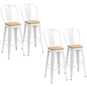 HOMCOM Set de 4 taburete de bar industrial cu spătar suport pentru picioare înălțime 76 cm oțel crem | Aosom Romania imagine