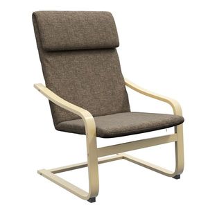HOMCOM Fotoliu cu brațe și pernă pentru cap, Material textil cu aspect de in, Cadru din lemn, Maro + Natură | Aosom Romania imagine