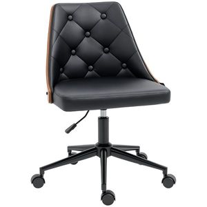 Vinsetto Scaun de Birou cu Înălțime Reglabilă și Basculare pentru Dormitor Birou 53x62x77-87 cm Negru și Lemn | Aosom Romania imagine