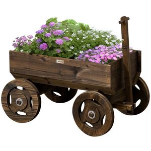 Outsunny Pat de grădină înalt în design de căruț din lemn, lac pe bază de vopsea, ușor de mutat, rezistent la intemperii, Maro | Aosom Romania imagine