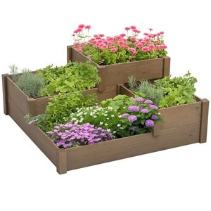 Outsunny grădină în trepte cu 4 recipiente pentru plante, rezistentă la intemperii, lemn masiv, 122x122x51 cm, natural | Aosom Romania imagine