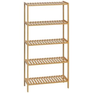 HOMCOM Raft de depozitare din bambus cu 5 nivele, bibliotecă pentru sufragerie, dormitor și birou, 60 x 26 x 130 cm, lemn natural | Aosom Romania imagine