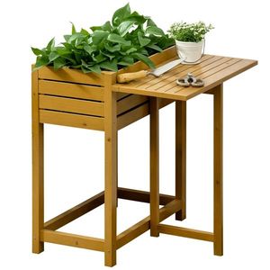 Outsunny Pat de legume cu masa de lucru pliabila, lemn masiv lacuit, captuseala interioara din material netesut, 64cm x 63cm x 74.5cm | Aosom Romania imagine