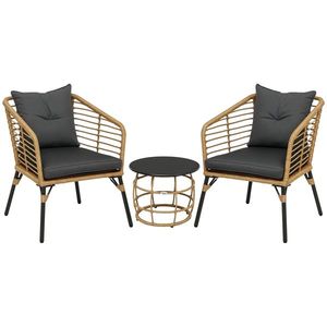 Set de bistro Outsunny format din 3 piese, rezistent la intemperii, 1 masă de cafea, 2 scaune, 62 cm x 65 cm x 78 cm, nisip+gri închis | Aosom Romania imagine