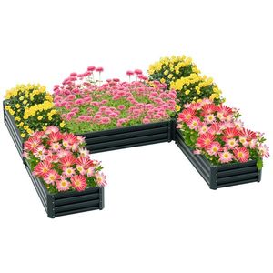 Outsunny Set de 5 jardiniere pentru gradina, pat de legume modular din otel, perfect pentru legume, plante si flori, verde | Aosom Romania imagine