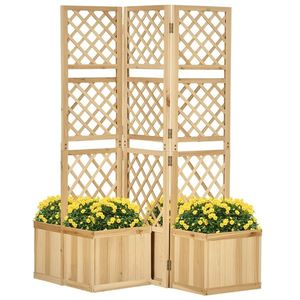 Outsunny Paravan pentru Grădină, triplu pliabil, 4 ghivece de flori, lemn masiv, culoare naturală, 133 x 62 x 165 cm | Aosom Romania imagine