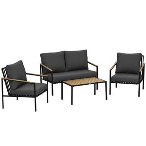 Outsunny Set mobilier de grădină 4 piese 4 persoane cu canapea cu 2 locuri fotolii și masă de cafea 8 perne negru gri închis | Aosom Romania imagine