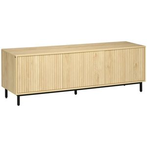 HOMCOM Mobilier banc TV, banc TV până la 65 de inci, 3 dulapuri, 2 orificii pentru cabluri, cu rafturi reglabile - dim. 150L x 40D x 51H cm | Aosom Romania imagine