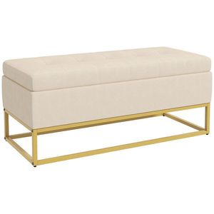 HOMCOM Bancă de Depozitare, design decorativ cu butoni, aspect de flanelă, piciorușe aurite, 110 x 47 x 46, 5 cm | Aosom Romania imagine