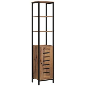 kleankin Mobilier de baie coloană industrial 3 rafturi deschise ușă cu lamele rafturi reglabile marron rustique | Aosom Romania imagine