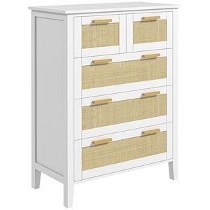 HOMCOM Comodă 5 sertare mânere de lemn masiv șine de metal pentru birou salon dormitor 77 x 37 x 104 cm alb | Aosom Romania imagine