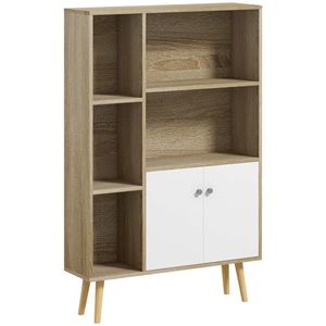 HOMCOM Bibliotecă scandinavă mobilier de depozitare dim. 80L x 23, 5l x 123H cm 5 nișe ușă placard 2 picioare subțiri inclinate | Aosom Romania imagine
